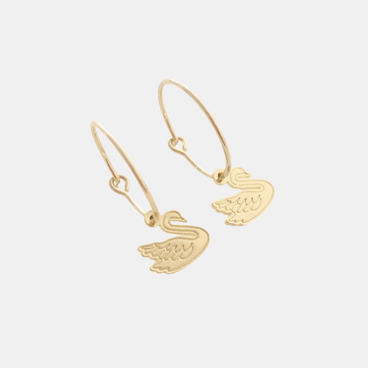 Gold Magic Charm Swan Hoops