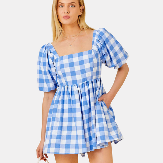 Blue Gingham Romper