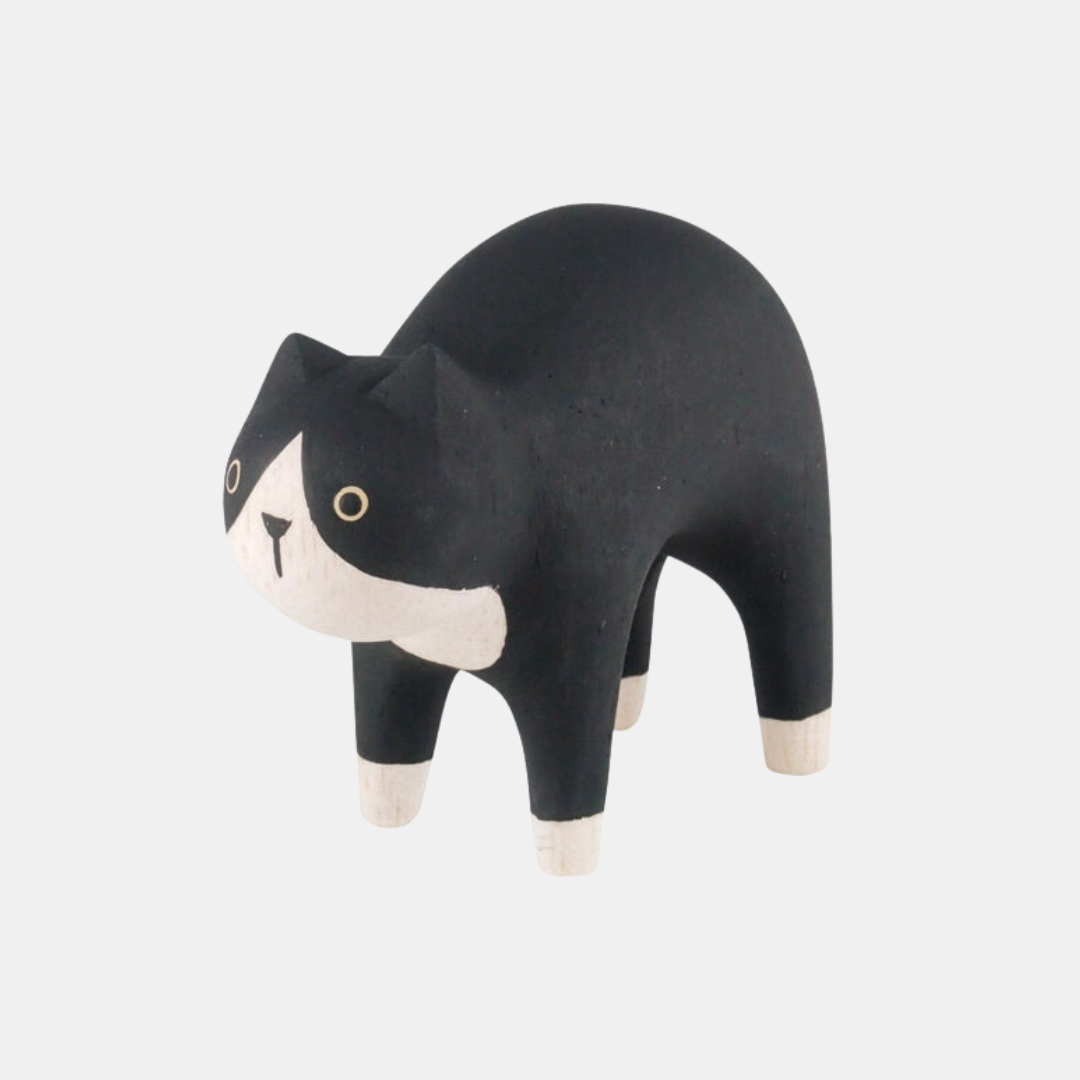 Wooden Tuxedo Cat Figurine