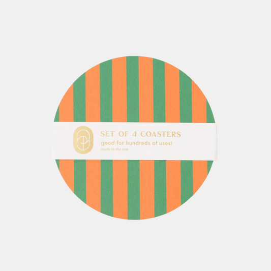 Green + Orange Stripe Coaster Set