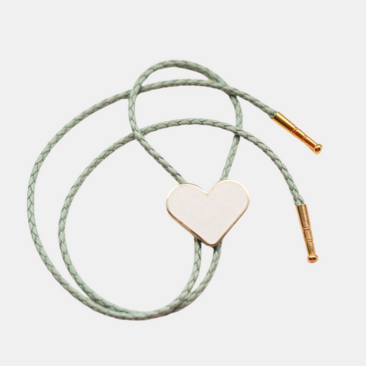 White Glitter Heart Bolo Tie