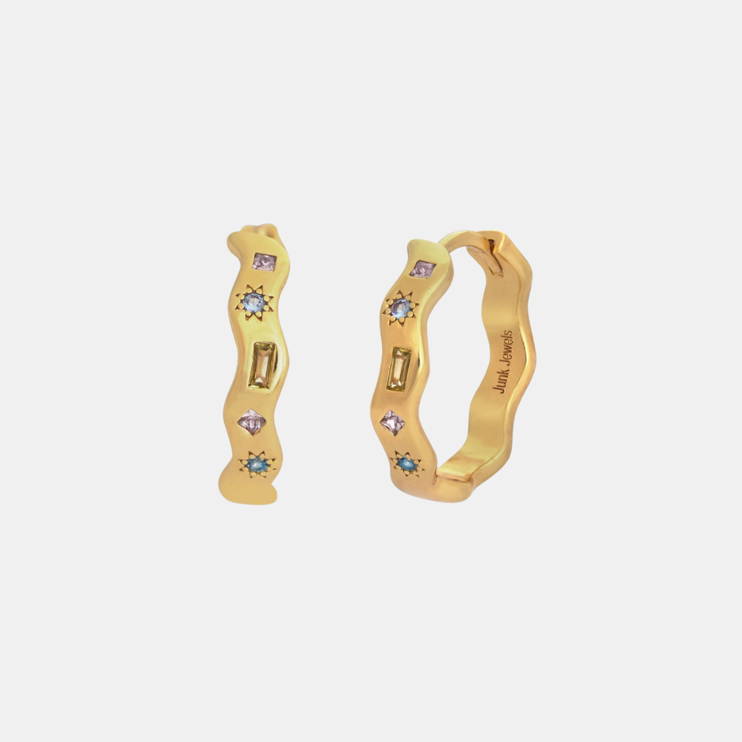 Gold Pastel Jewelled Wiggle Hoop Earrings