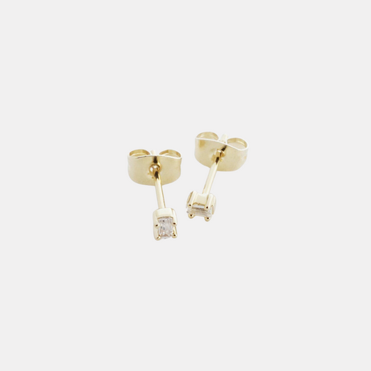 Gold Crystal Baguette Studs