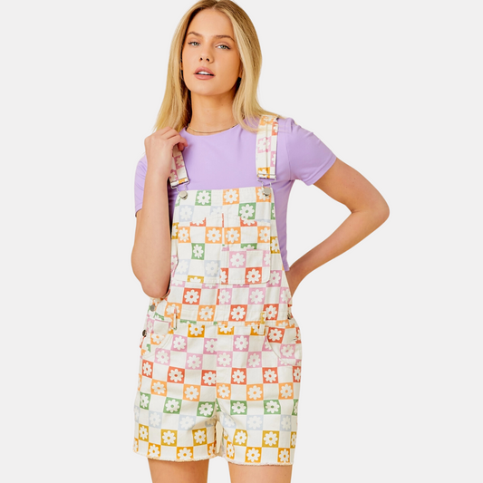 Daisy Checker Short Overalls