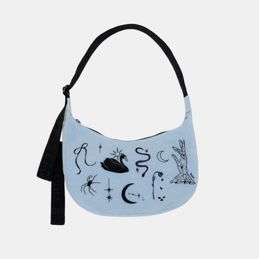 Embroidered Ballet Icons Medium Nylon Crescent Bag