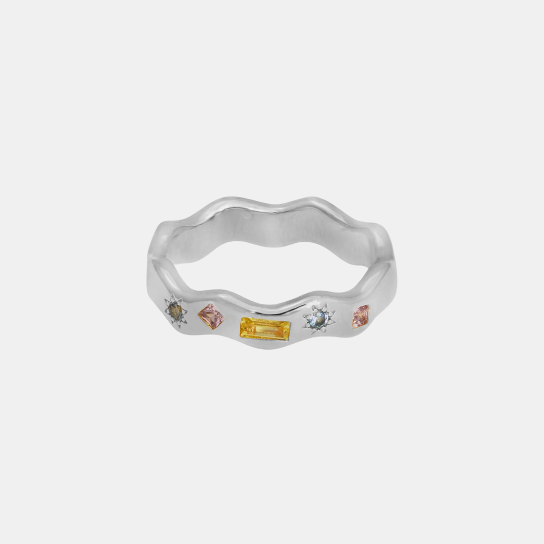 Silver Pastel Jewelled Wiggle Ring