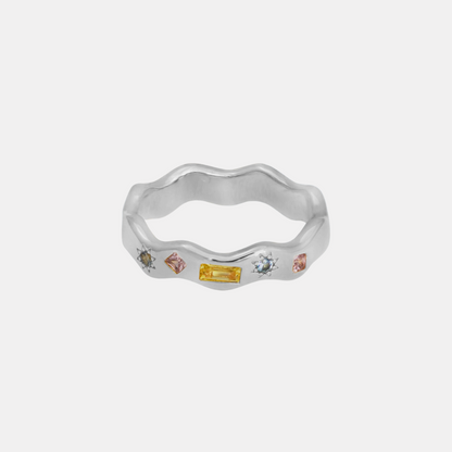 Silver Pastel Jewelled Wiggle Ring