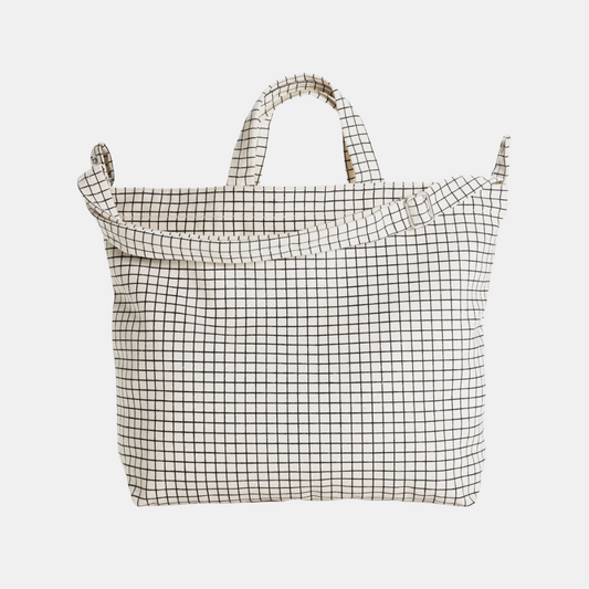 Natural Grid Horizontal Duck Tote