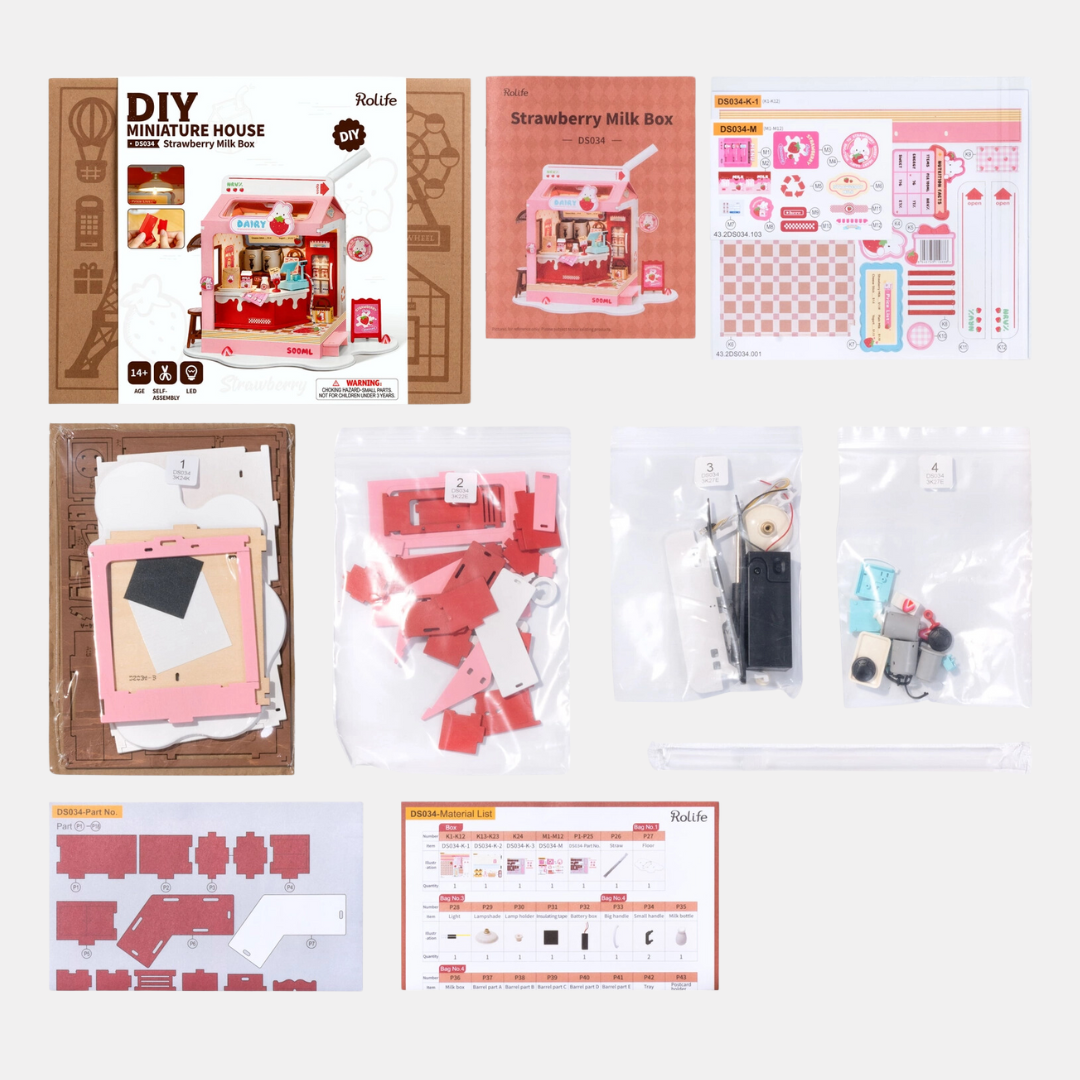 Strawberry Milk Box DIY Miniature Kit