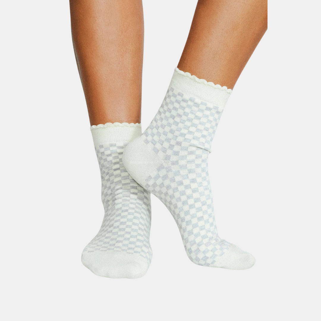 Heather + Cream Checkered Socks