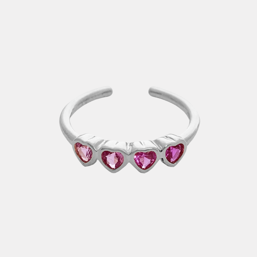 Silver Pink Crystal Heart Ring