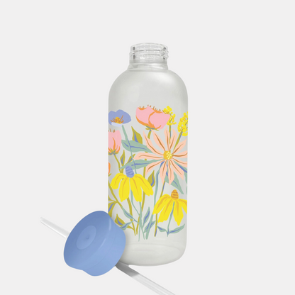 Springtime Blooms Glass Water Bottle