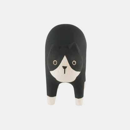 Wooden Tuxedo Cat Figurine