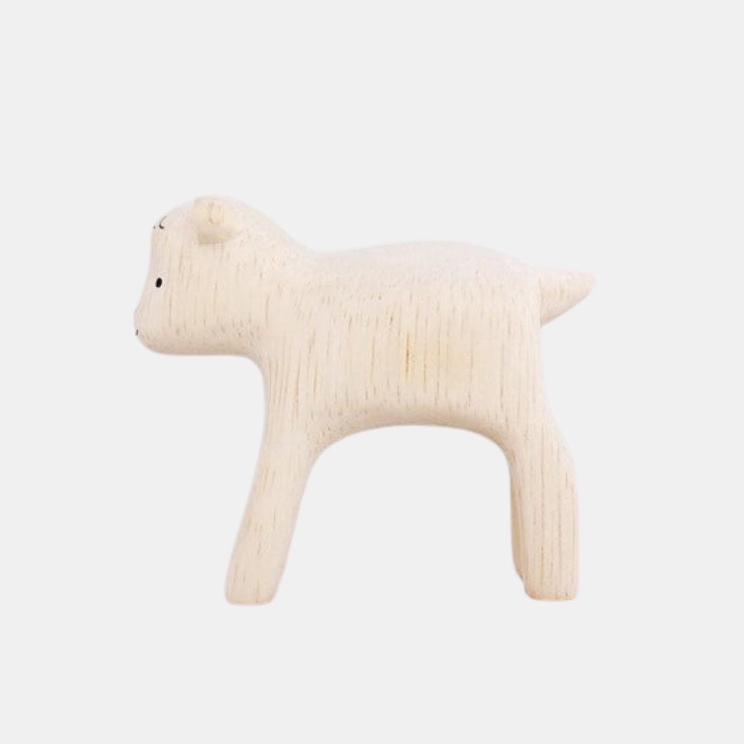 Wooden Goat Kid Figurine