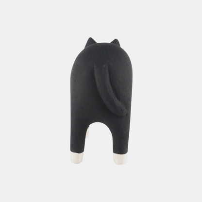 Wooden Tuxedo Cat Figurine