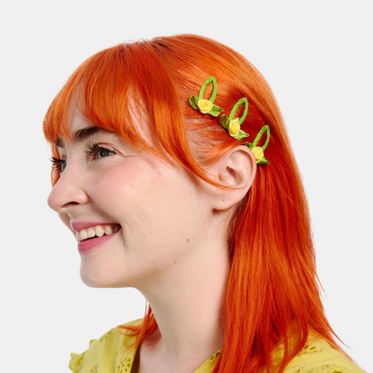 Yellow Rosette Hair Clip Set