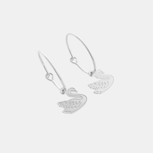 Silver Magic Charm Swan Hoops