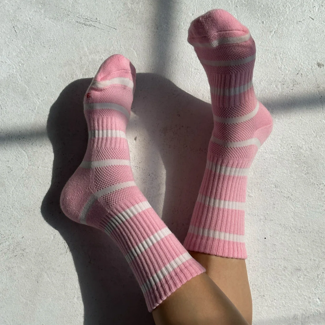 Pink White Stripe Boyfriend Socks