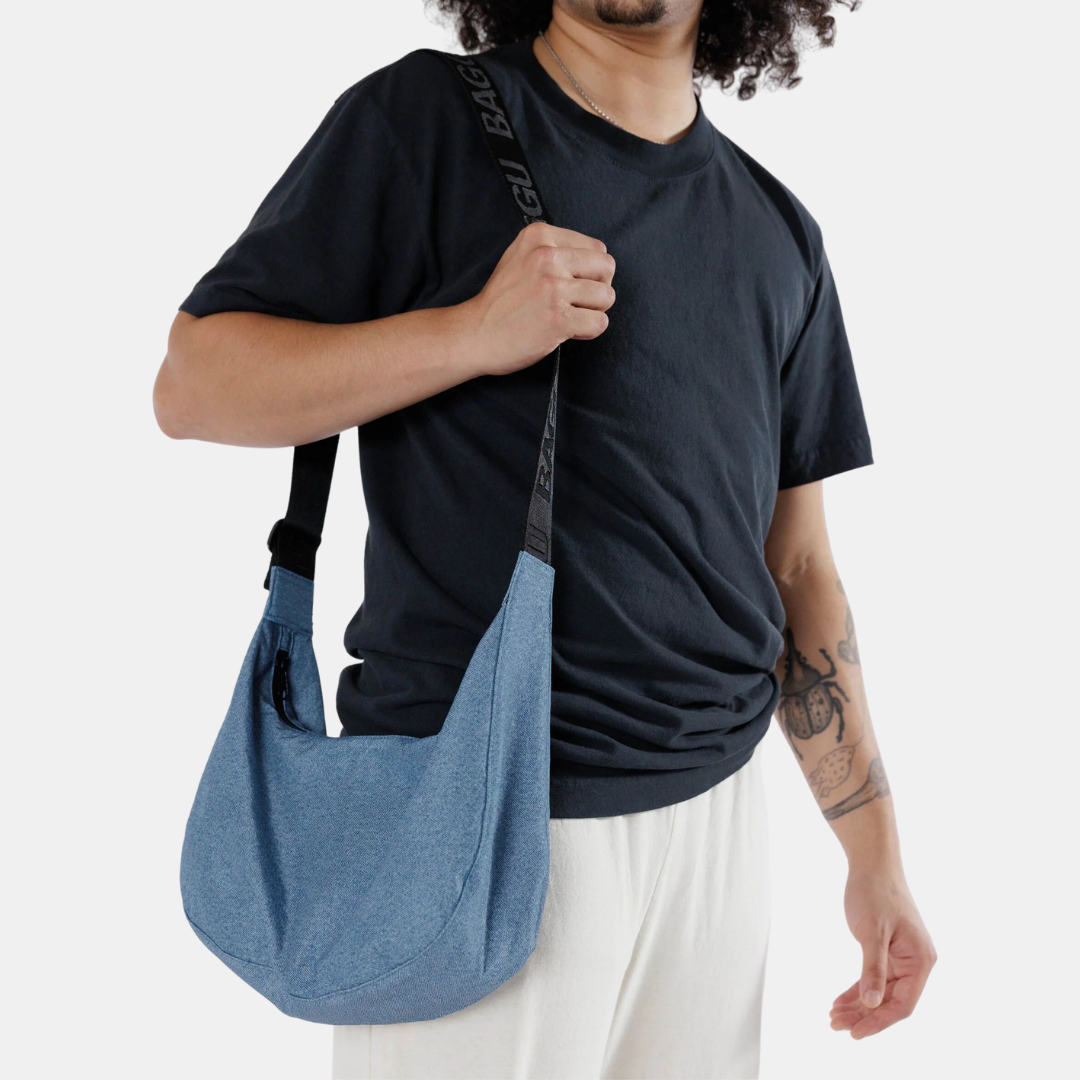 Digital Denim Medium Nylon Crescent Bag