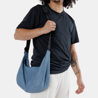 Digital Denim Medium Nylon Crescent Bag