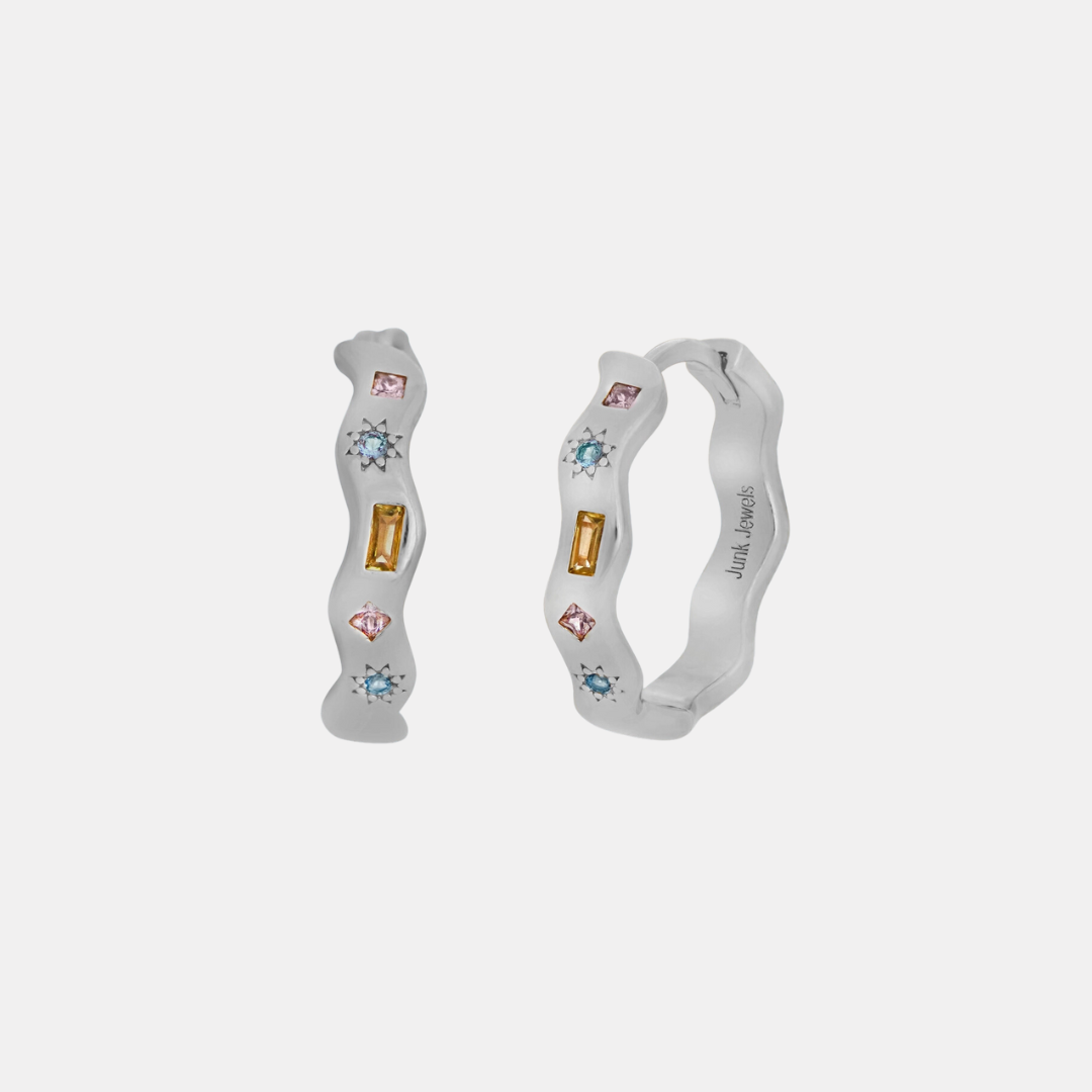 Silver Pastel Jewelled Wiggle Hoop Earrings