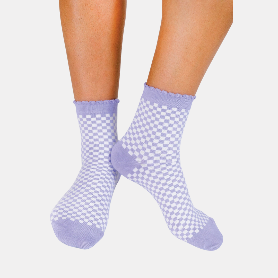 Lavender + White Checkered Socks