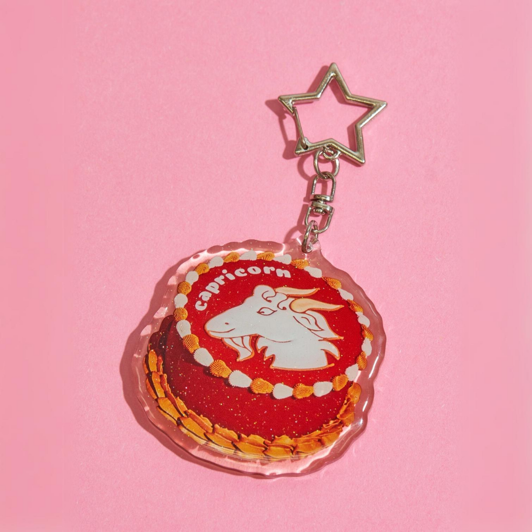 Capricorn Cake Glitter Keychain