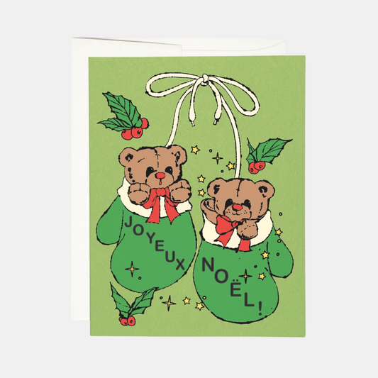 Joyeux Noël Mitten Bears Card