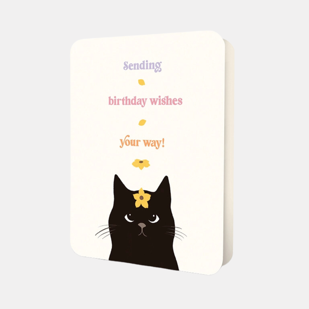 Birthday Wishes Cat Daisy Card