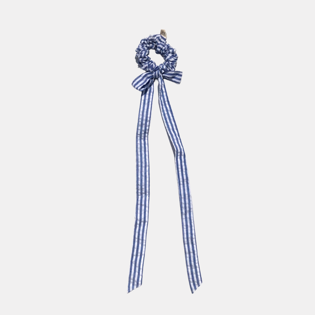 Blue Striped Long Bow Scrunchie