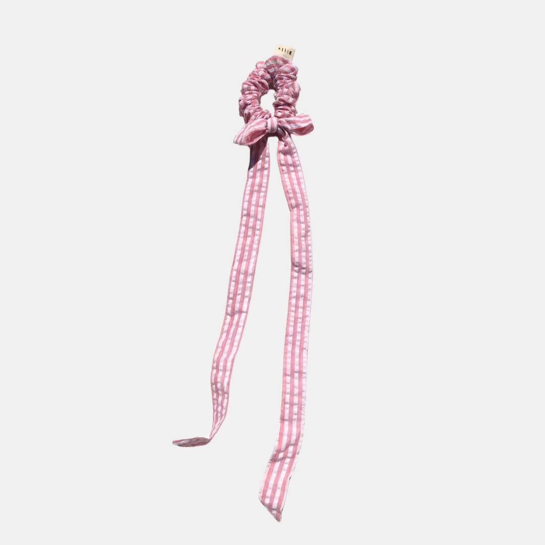 Pink Striped Long Bow Scrunchie