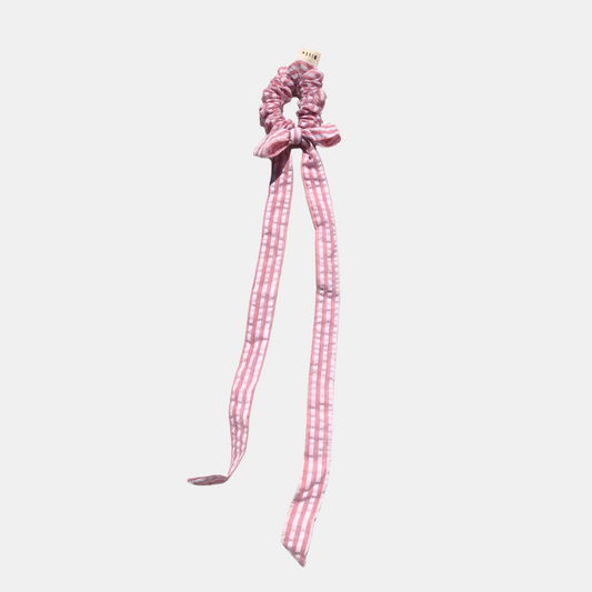 Pink Striped Long Bow Scrunchie