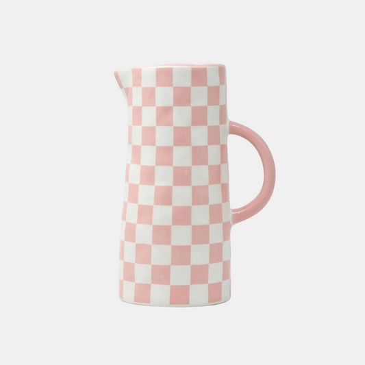 Pink Checkered Pitcher Vase