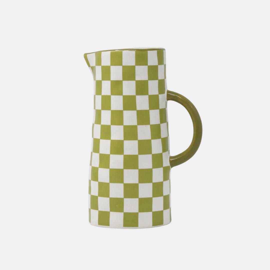 Green Checkered Pitcher Vase